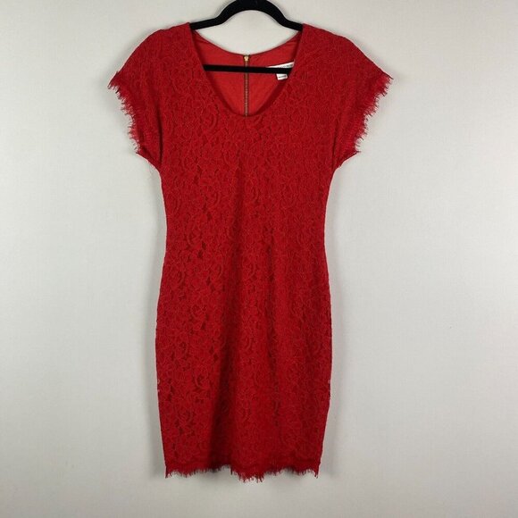 Diane Von Furstenberg Wanda Mini Lace Sheath Dress Size 2 Red Floral - Picture 1 of 11